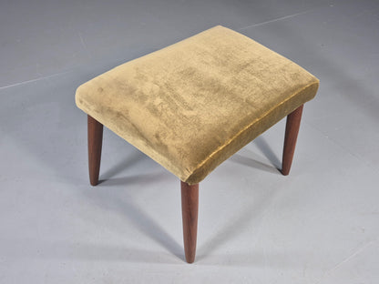 Vintage Danish Mid Century FootStool Teak legs Green Velour 1960s Retro EB12030