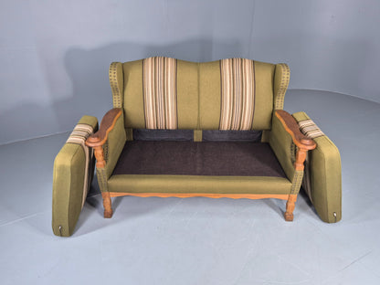 Vintage 2 Seater Sofa Danish Design Kjaernulf Style Green Wool Oak Frame EB12688