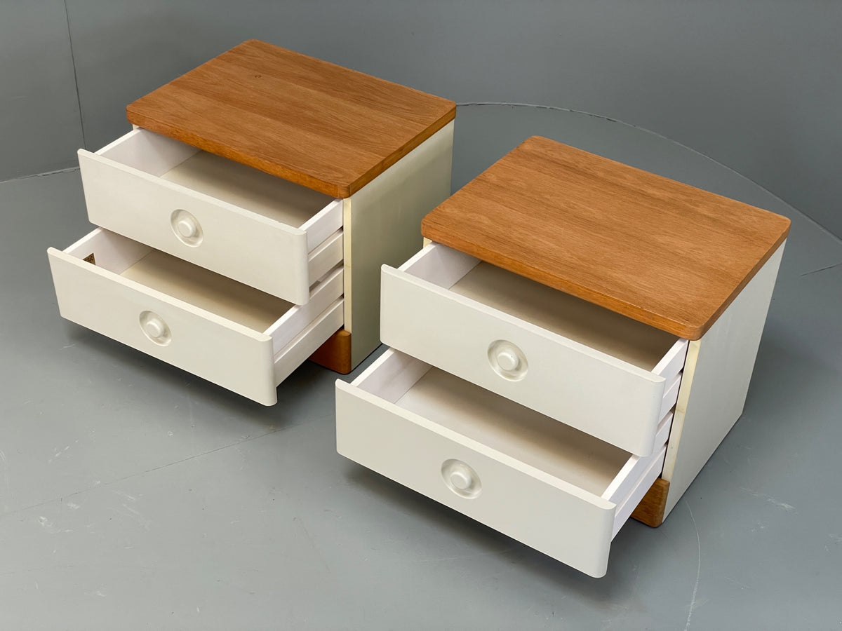 Vintage Bedside Cabinets Pair Stag White Retro 1980s Drawers Oak Top EB12956