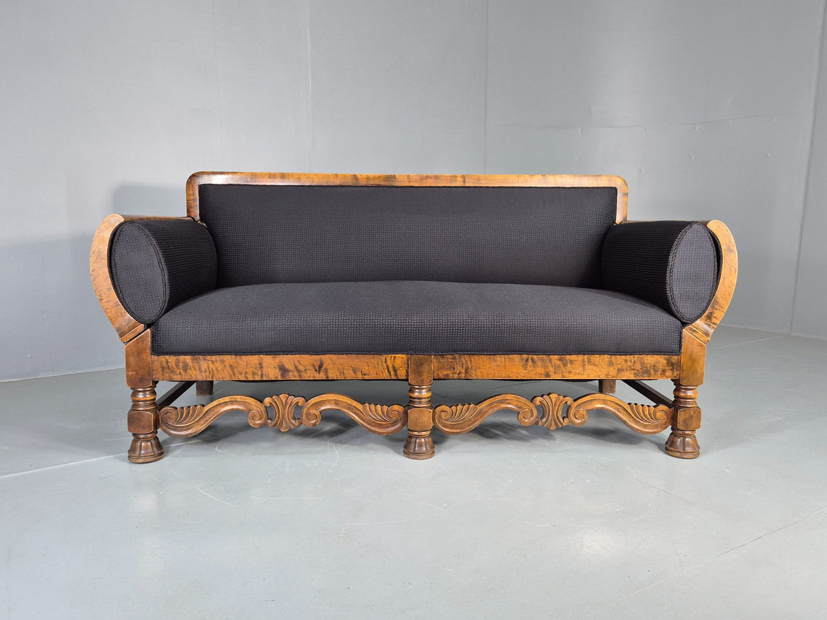 Vintage Danish Drop End Sofa Baroque Revival 1920s Antique Carved Wood EB12756