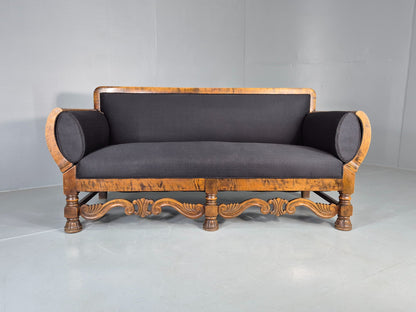Vintage Danish Drop End Sofa Baroque Revival 1920s Antique Carved Wood EB12756