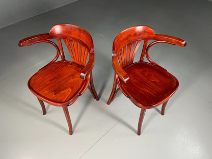 2 Thonet Style Bistro Chairs Mahogany Coloured Vintage EB06523