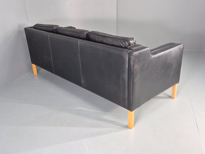 Vintage 3 Seater Sofa Danish Black Leather 1980s Retro MCM Quality EB12434