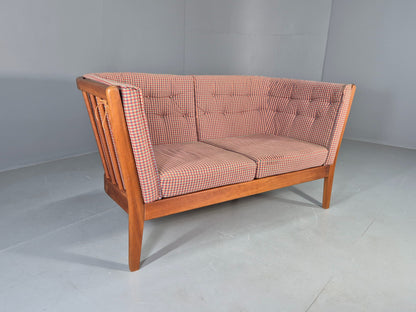 Vintage Stouby 2 Seater Sofa Stick Back Frame With Check Cloth Cover MCM EB10349