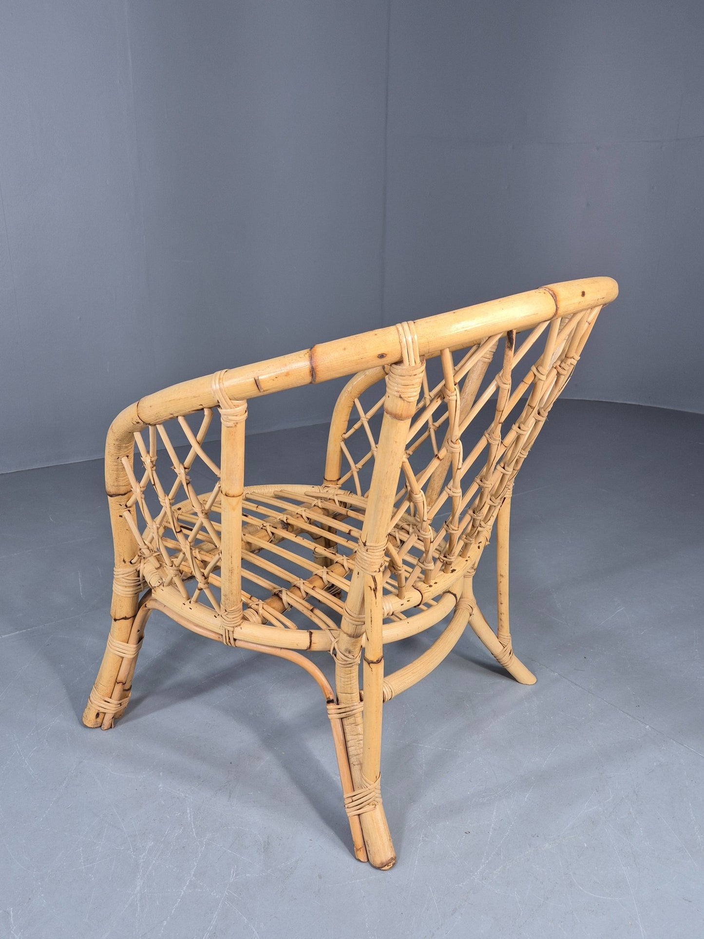 Vintage Bent Bamboose and Rattan Lounge Chair 1980s Retro Eb12649