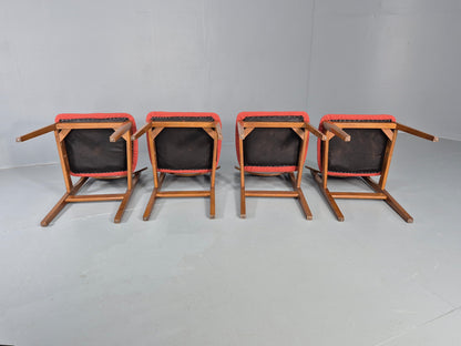 4 Vintage 1960s Dining Chairs, Beech and Teak Frames With New Upholstery EB11889