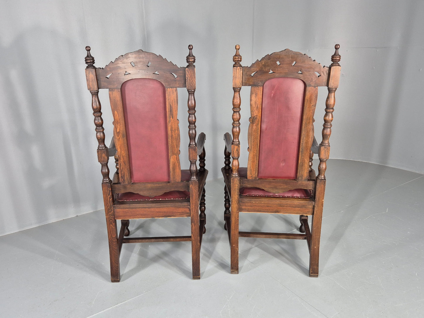 2 Antique Baroque Revival Oak Throne Chairs Late 19th Century EB12259