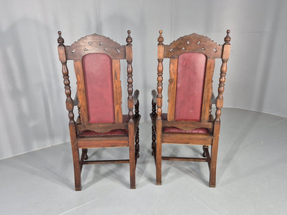 2 Antique Baroque Revival Oak Throne Chairs Late 19th Century EB12259