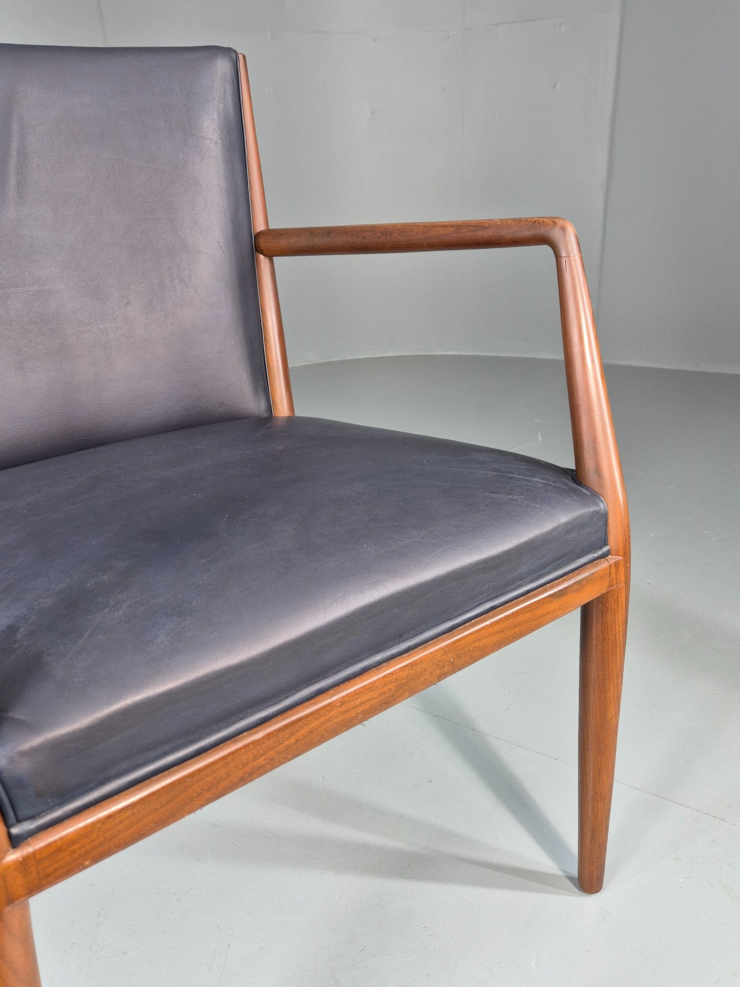 Vintage Mid Century Teak Armchair Blue Leather 1960s Retro EB11894