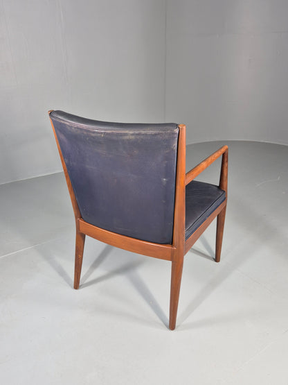 Vintage Mid Century Teak Armchair Blue Leather 1960s Retro EB11905
