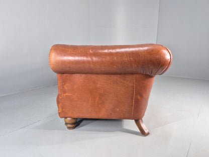 Vintage 3 Seat Leather Sofa Classic Chesterfield Style Roll Top Retro EB12789