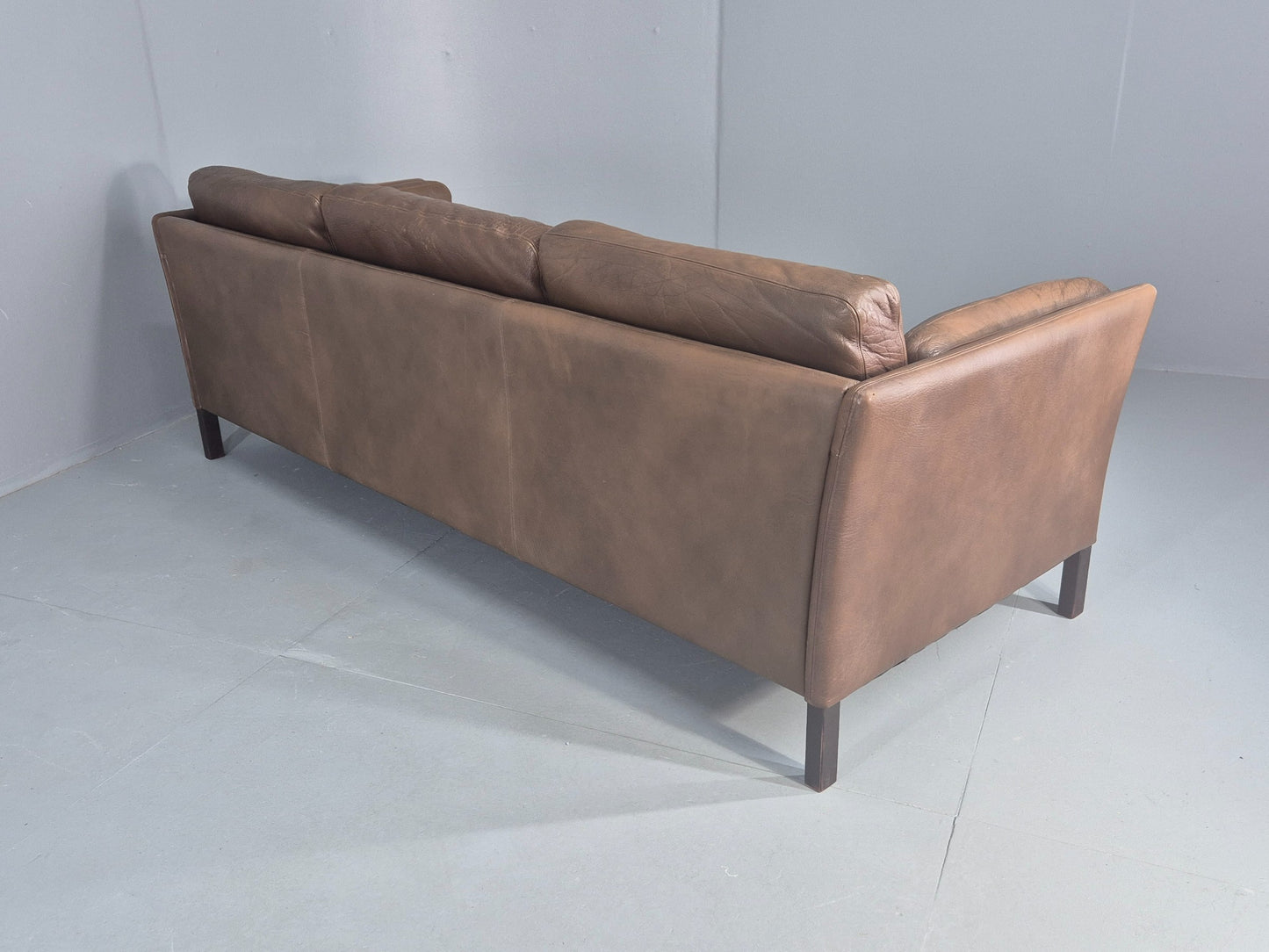 Vintage Thams 3 seater Sofa 1970s Denmark Leather Upholstery Retro MCM EB12446