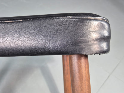 Vintage Danish Mid Century Footstool Black Vinyl Teak Legs 1960s Retro EB12153