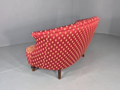 Antique 2 Seat Sofa Danish Serpentine curved Form Red Damask 1900s EB12754