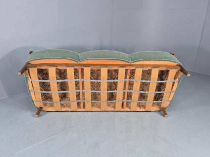 Danish 1950s 3 seater Sofa Shell Back Green Moquette Curved Front EB12768