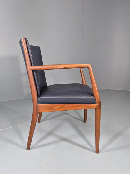 Vintage Mid Century Teak Armchair Blue Leather 1960s Retro EB11910