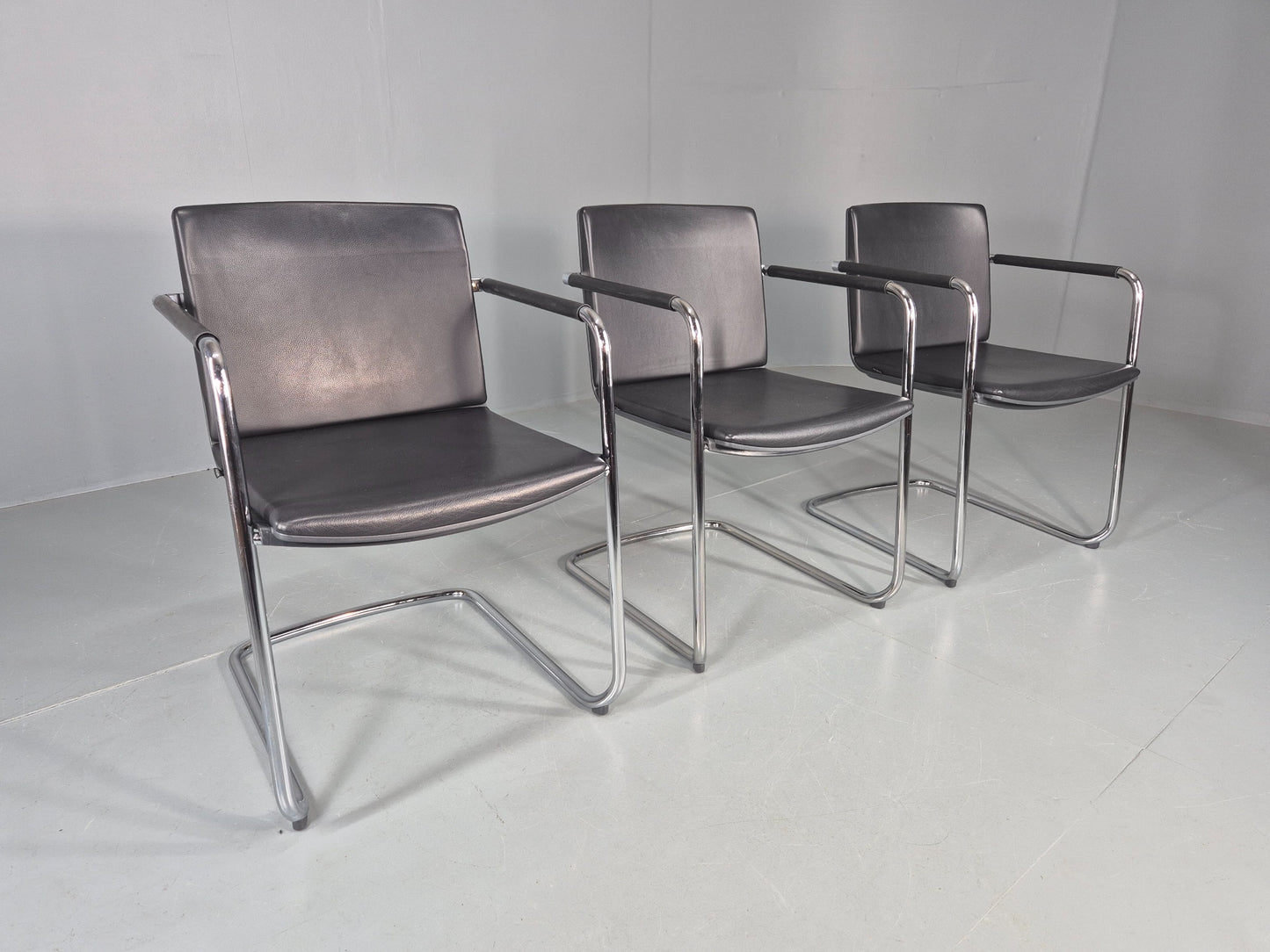 3 Vintage Stacking Chairs Wilkhahn Chrome Cantilever Frames Leather chairs EB12270