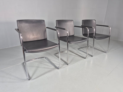 3 Vintage Stacking Chairs Wilkhahn Chrome Cantilever Frames Leather chairs EB12270
