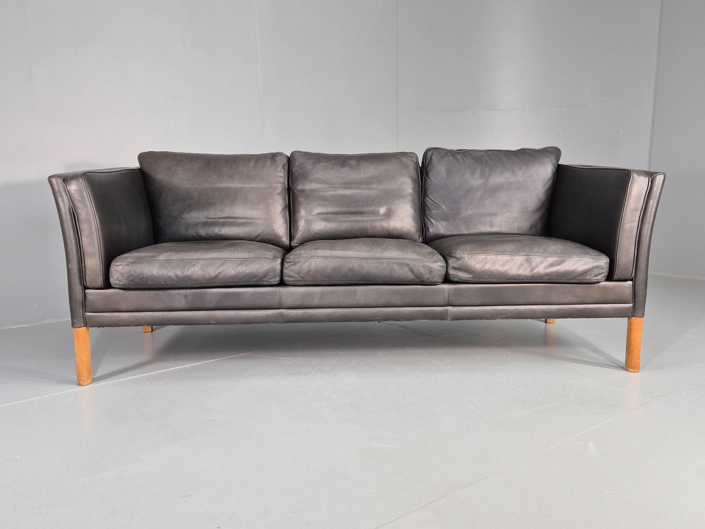 Vintage 3 Seater Sofa Danish Black Mogens Hansen 1990s MCM Retro EB11949