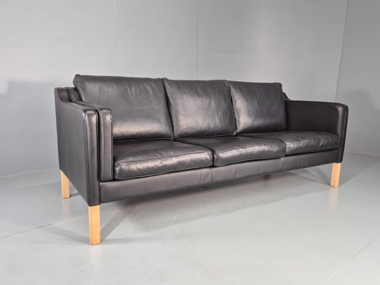 Vintage 3 Seater Sofa Danish Black Leather 1980s Retro Mid Century Style EB11938