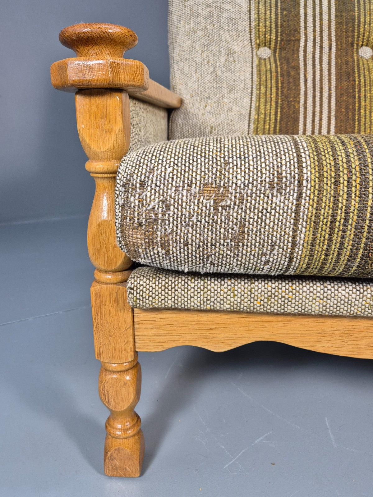 Vintage Danish Kjaernulf Style Oak and Wool Lounge Chair 1970s Retro EB9596