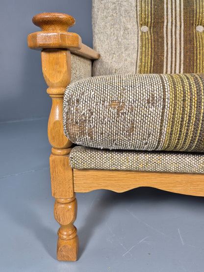 Vintage Danish Kjaernulf Style Oak and Wool Lounge Chair 1970s Retro EB9596