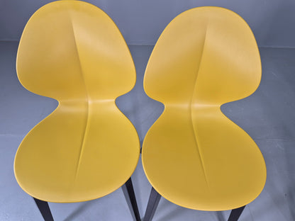 6 Calligaris Dining Chairs Model Basil Yellow Wood Base Modern Design EB12874
