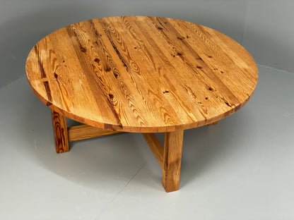 Vintage Coffee Table Round Solid Pine Swedish 1970s Wilhelmsson Style EB11177