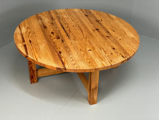 Vintage Coffee Table Round Solid Pine Swedish 1970s Wilhelmsson Style EB11177
