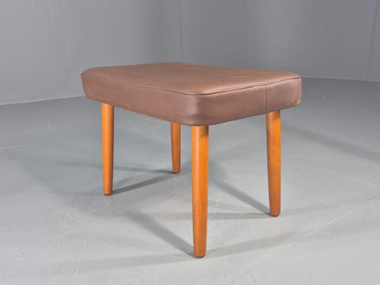 Vintage Danish Mid Century Footstool Brown Vinyl Beech Legs Retro 1960s EB12090