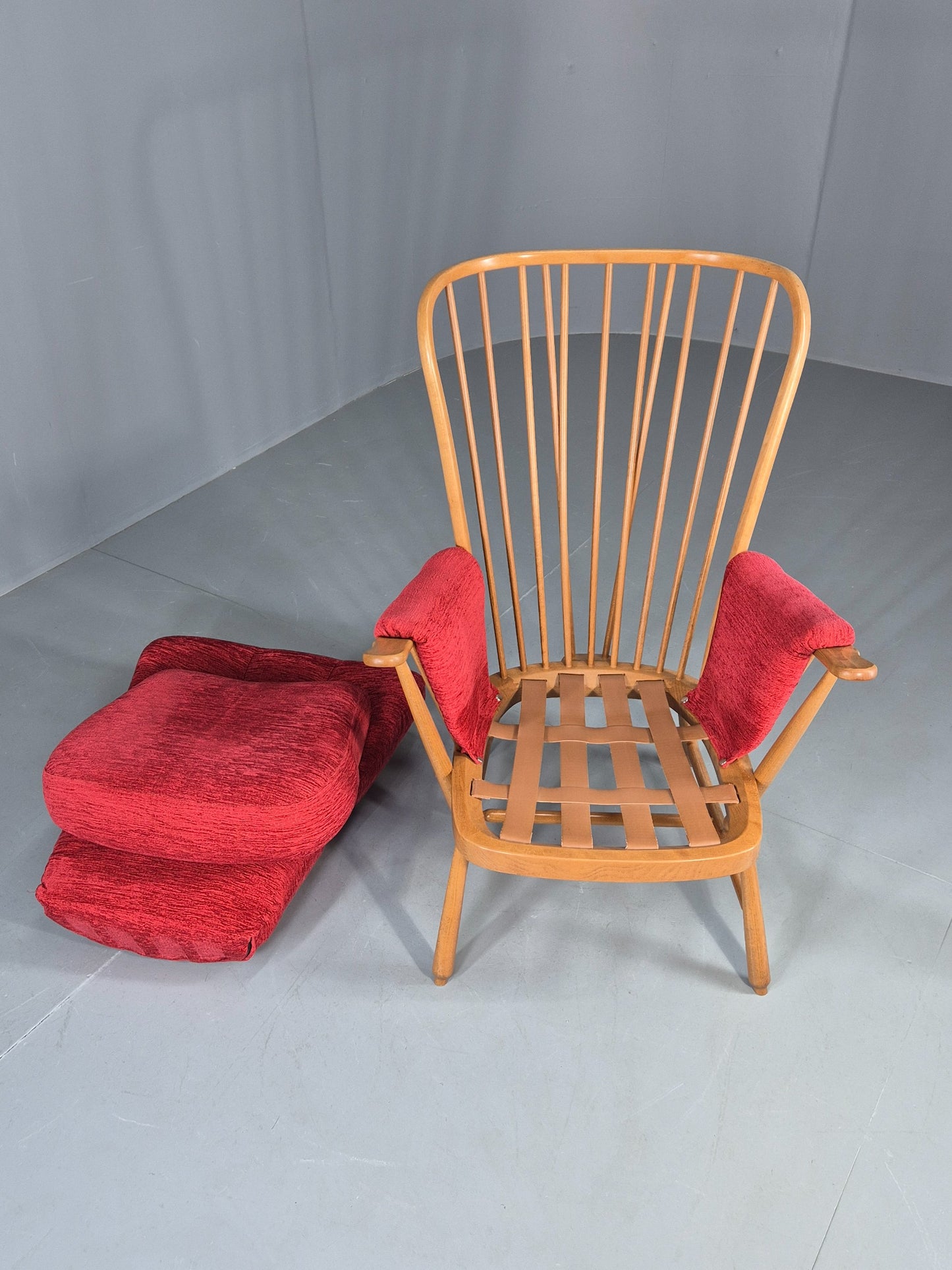 Ercol Evergreen Vintage Lounge Chair High Back Red Chenille Retro EB12859