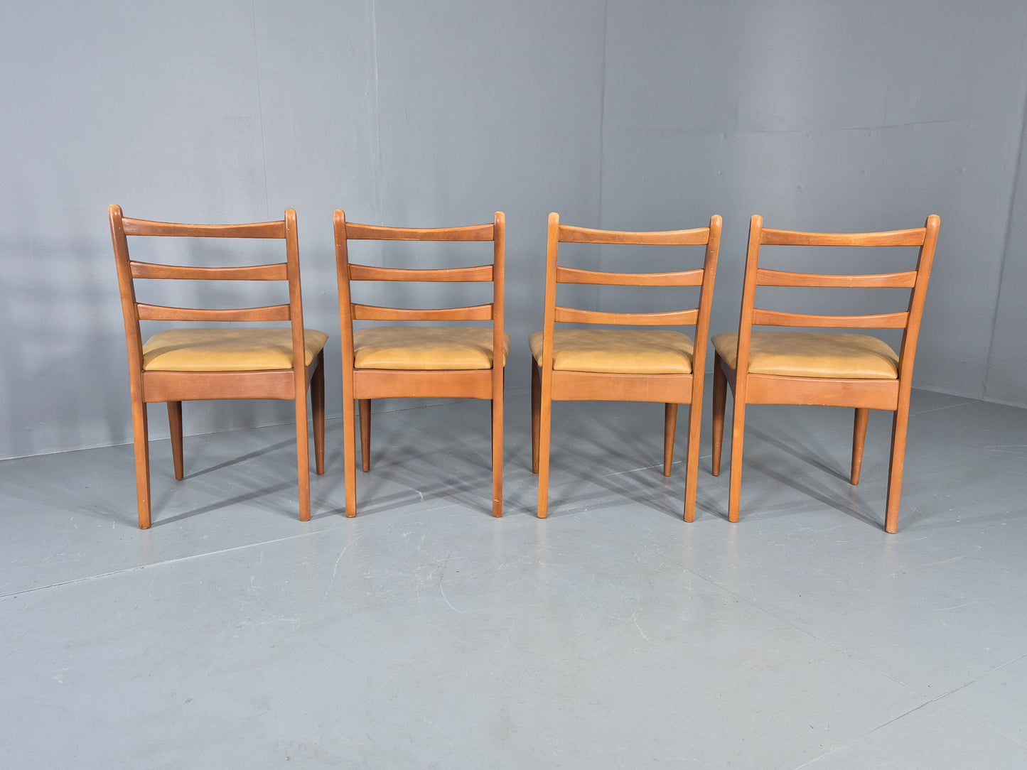 4 Vintage Mid Century Dining Chairs Beech Frames Vinyl Schreiber 1970s  EB12463