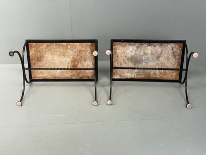 Vintage Wrought Iron Marble Side Tables Italian Breccia Pernice 1950s EB12301