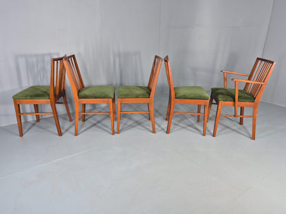 5 Vintage 1960s Dining Chairs Beech Wood frames Green Velvet Seats Retro EB12184