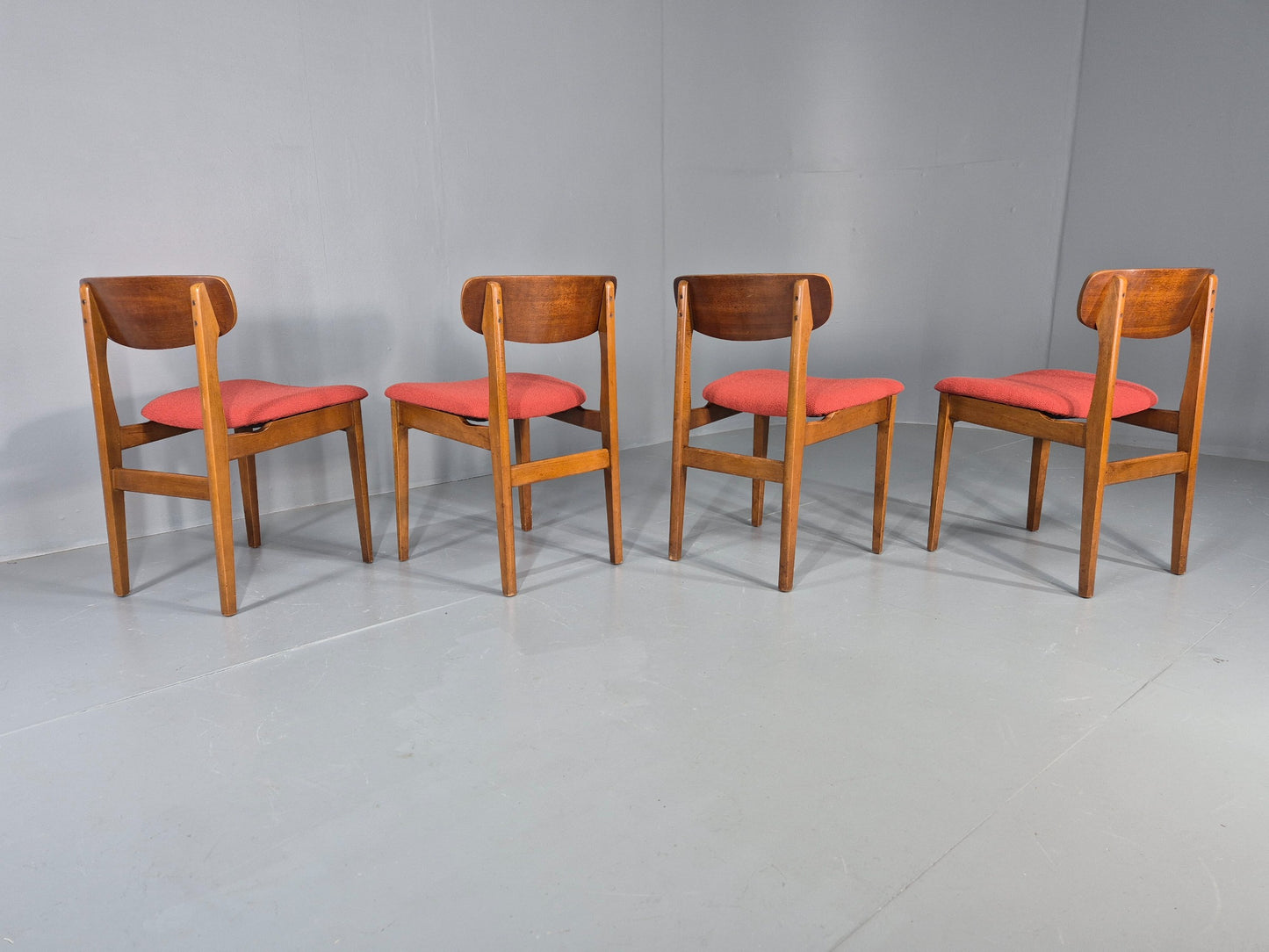 4 Vintage 1960s Dining Chairs, Beech and Teak Frames With New Upholstery EB11889