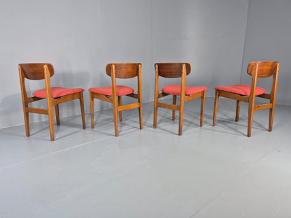 4 Vintage 1960s Dining Chairs, Beech and Teak Frames With New Upholstery EB11889