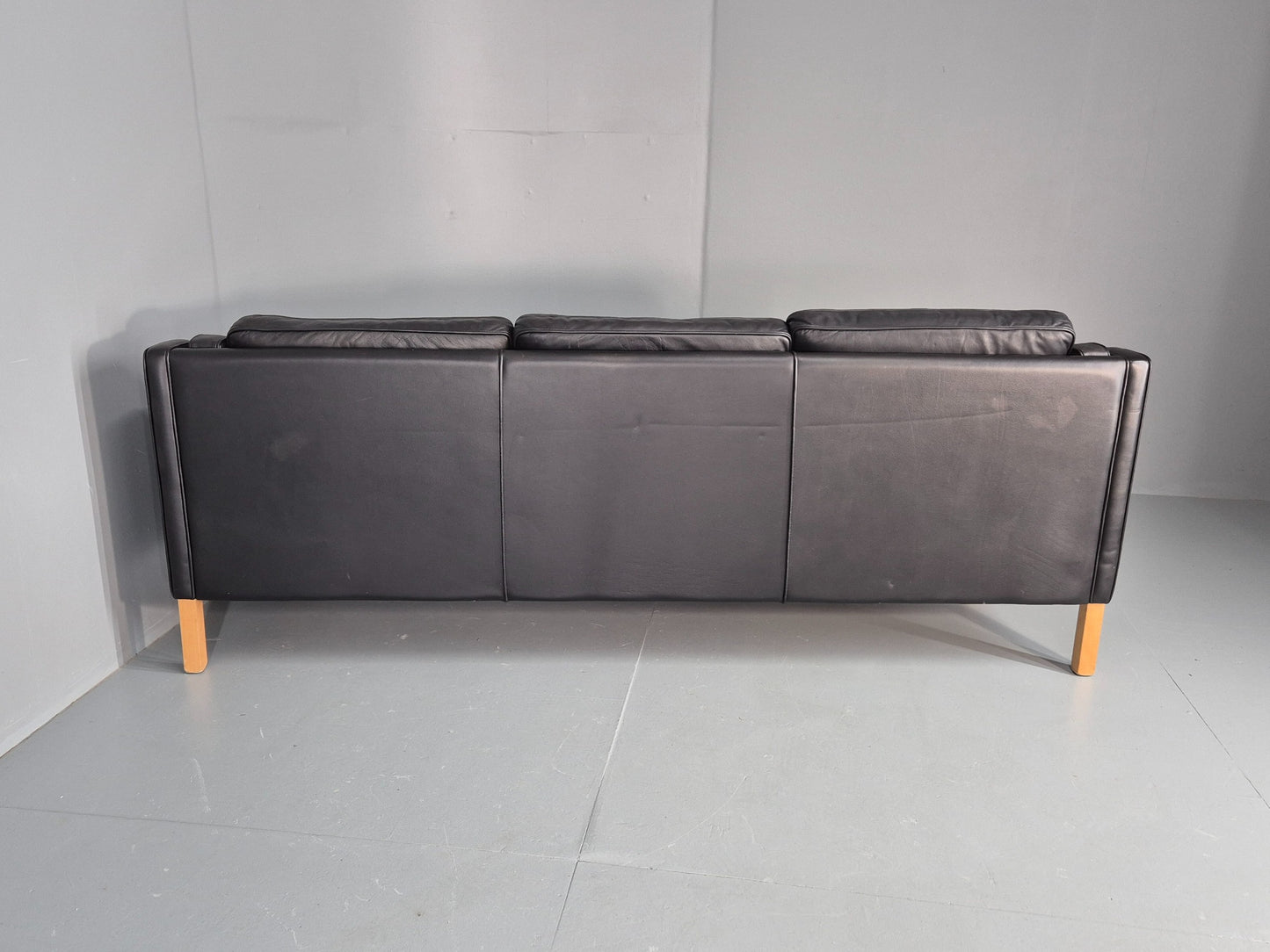 Vintage Danish 3 Seat Sofa Black Leather Danish  Mogensen 1980s Retro EB12406