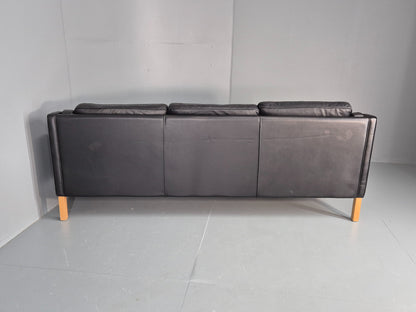 Vintage Danish 3 Seat Sofa Black Leather Danish  Mogensen 1980s Retro EB12406