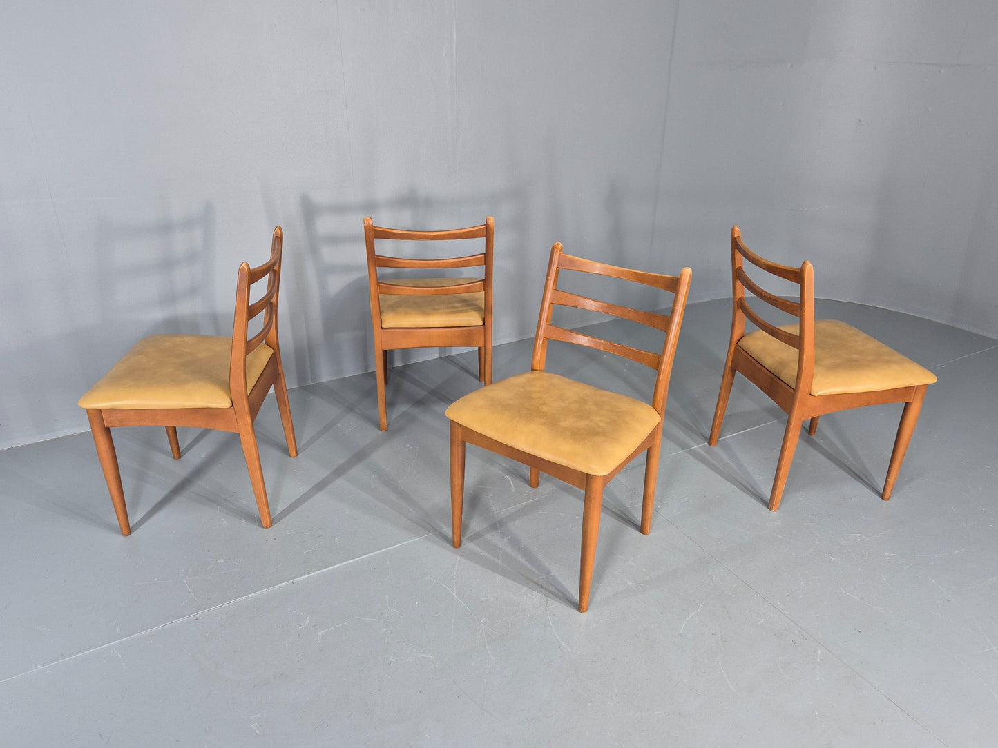 4 Vintage Mid Century Dining Chairs Beech Frames Vinyl Schreiber 1970s  EB12463