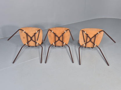 3 Vintage Danish Stacking Chairs Industrial Design Steel Teak Retro 60s Eb12491
