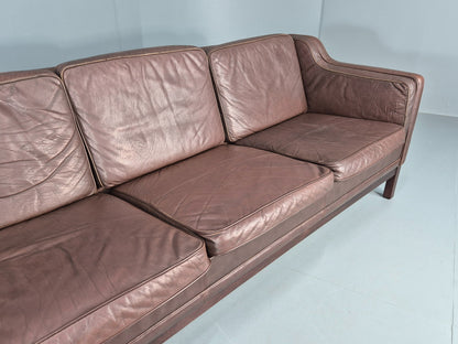 Vintage 3 Seater Sofa Danish Brown Leather Mid Century 1970s Retro EB10069