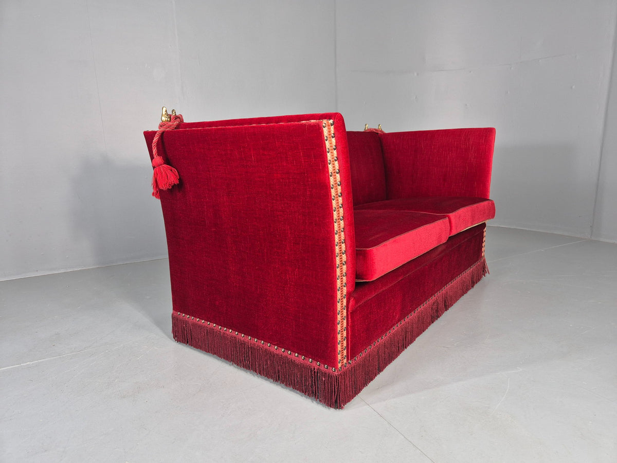 Vintage Danish 2 Seater Sofa Red Knole Style Drop Ends Tassels 1950s EB12760