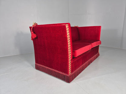 Vintage Danish 2 Seater Sofa Red Knole Style Drop Ends Tassels 1950s EB12760