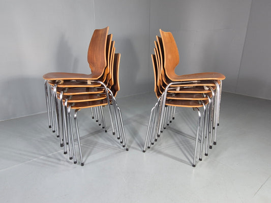 10 Vintage Danish Industrial Chairs Mid Century Teak and Steel Retro EB12662