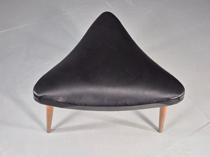 Vintage Danish Mid Century Footstool Triangular Black vinyl 1960s Retro EB12152