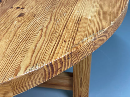 Vintage Coffee Table Round Solid Pine Swedish 1970s Wilhelmsson Style EB11177