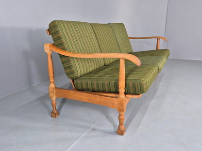 Vintage Danish 3 seater Sofa Oak Kjaenulf Green Cushions 1970s Retro  EB12775