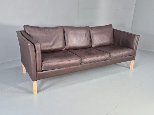 Vintage Danish 3 seat Sofa Brown Leather 1980s Retro MCM EB12433