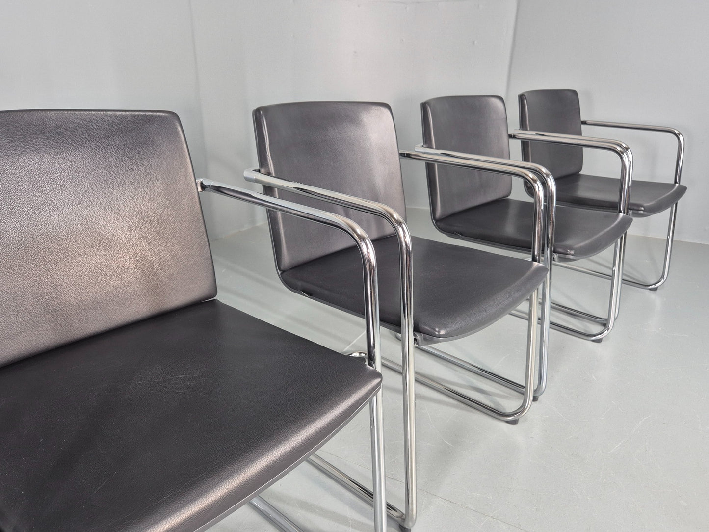 5 Vintage Stacking Chairs Wilkhahn Chrome Cantilever Frames Leather EB12239