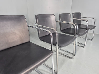5 Vintage Stacking Chairs Wilkhahn Chrome Cantilever Frames Leather EB12239